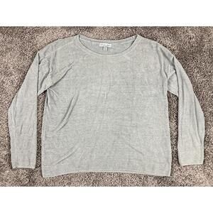 Barefoot Dreams CozyChic Ultra Lite Dockside Pointelle Pullover Sweater Gray Lg